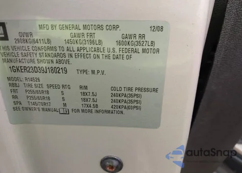 2009 GMC Acadia Slt-1 from USA, damaged, VIN 1GKER23D39J180219